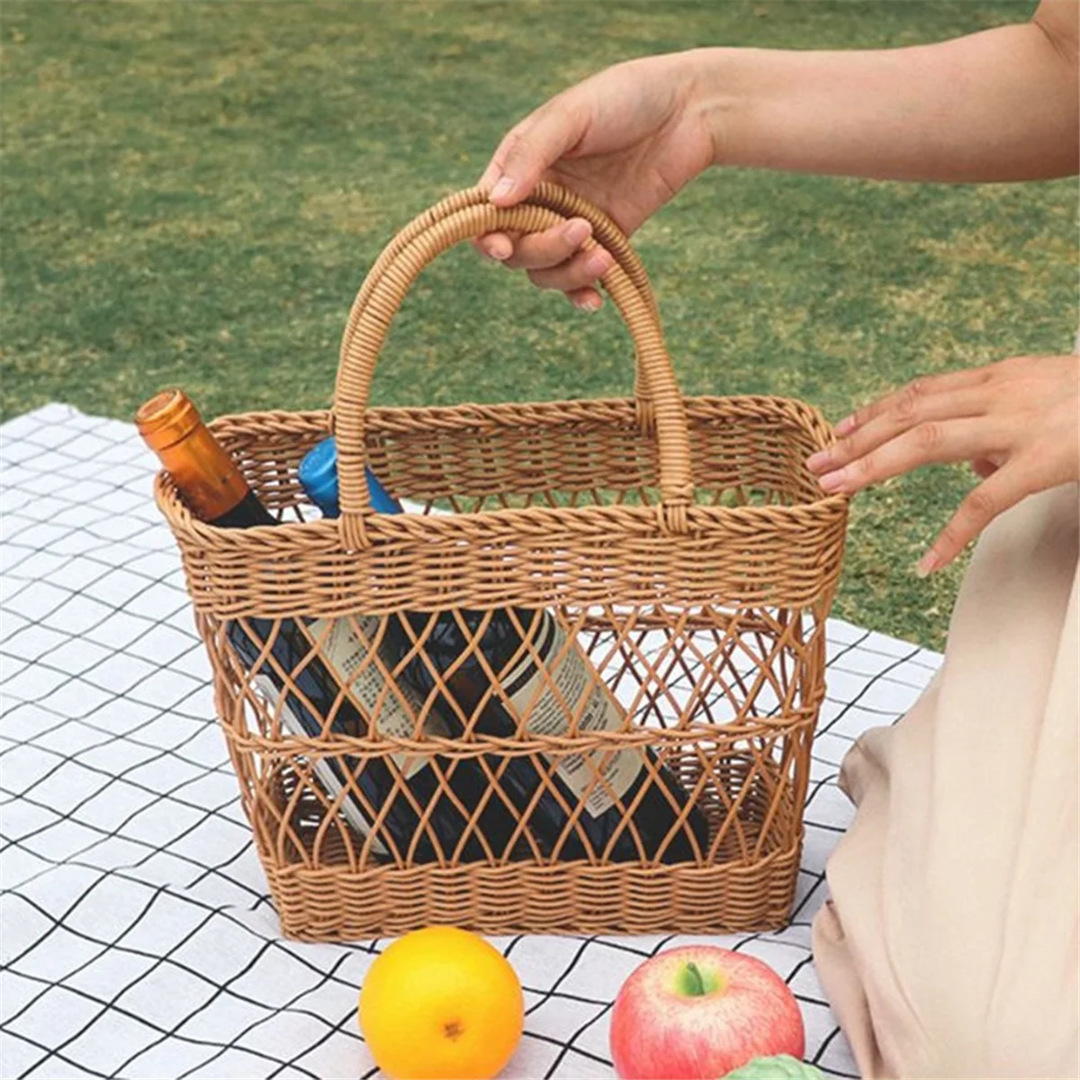 Woven Storage Bags for Picnics and Outings Hanging Makeup Organizer Handmade Travel Bag for Women Shopping Basket 36cm