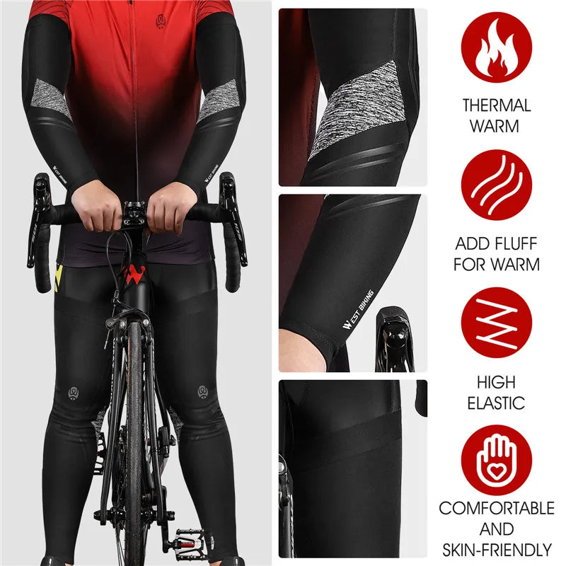 WEST BIKING Winter Thermal Cycling Arm Sleeves Legwarmers Warm Fleece Windproof Sports Sleeves Men Women Bicycle Leg warmers