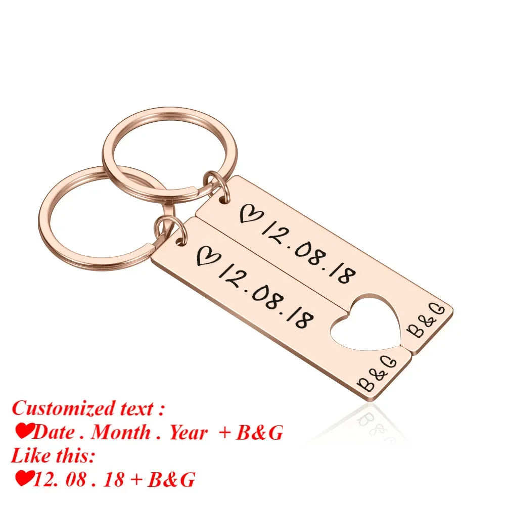 Stainless Personalized Heart Keychain Set Engraved Date and Name Custom Spotify Music Code KeyChain Car Love Keyring Gift Couple