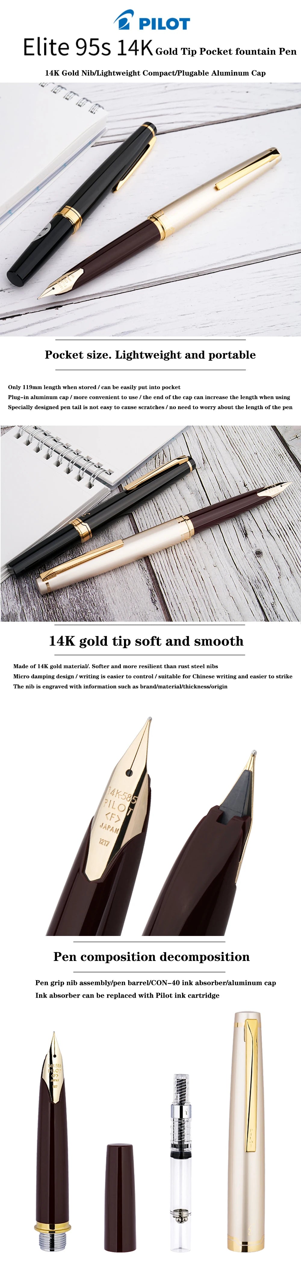 Japan PILOT Fountain Pen 14K Gold Tip 95s Elite 95th Anniversary Engraved Pocket Design Portable Gold Pen High-end Stationer