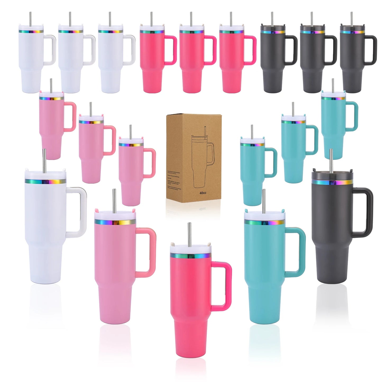 4Pcs /20 Pcs 40OZ tumbler with Handle,40OZ powder coated tumbler, rainbow Vacuum Water bottle,travel cup,for home,engraving