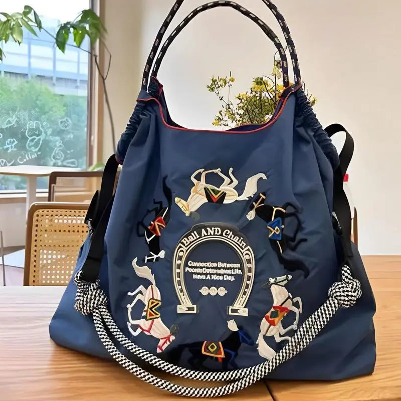 Women's Shoulder Bag Embroidered Ladies Casual Handbag Tote Reusable Shopping Bag