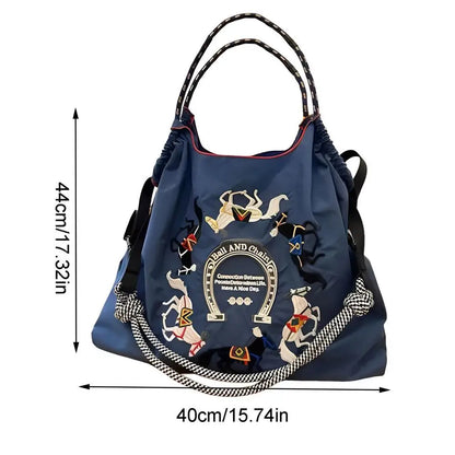 Women's Shoulder Bag Embroidered Ladies Casual Handbag Tote Reusable Shopping Bag