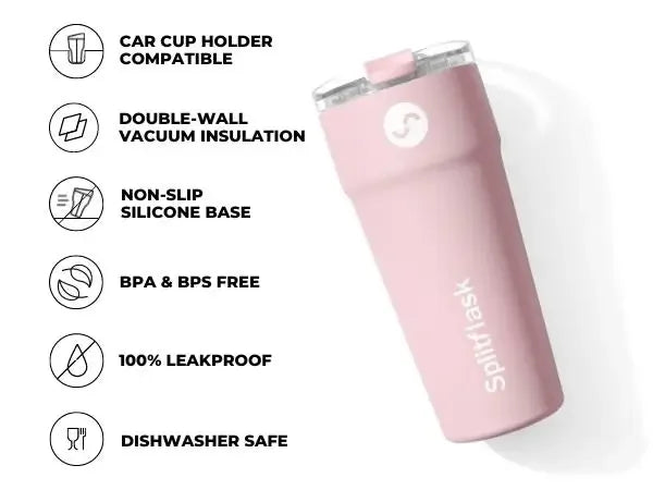 Splitflask 30oz Insulated 2-in-1 Tumbler With Straw Travel Mug for Hot & Cold Drinks, Stainless Steel Reusable Water Bottle.