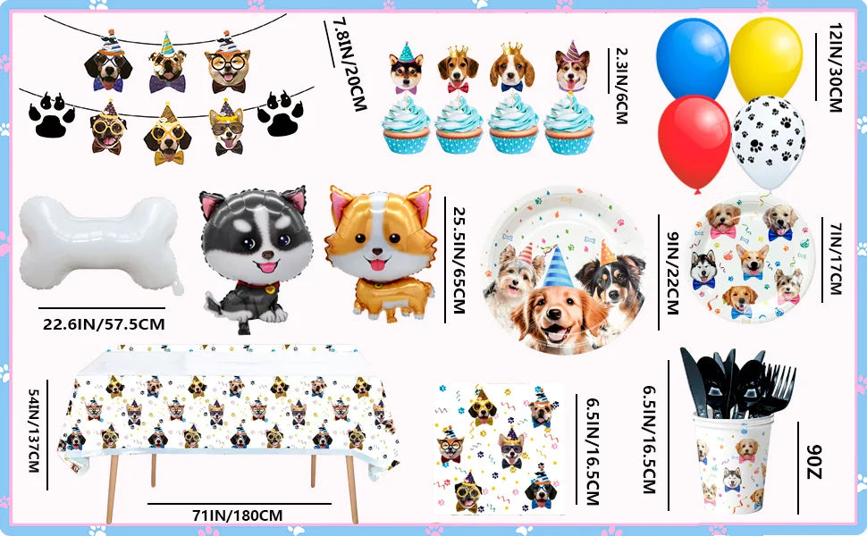 Puppy Dog Birthday Party Supplies,148pcs Decorations&Dog Birthday Party Tableware Set-Banner,Puppy Balloons Party Plates etc