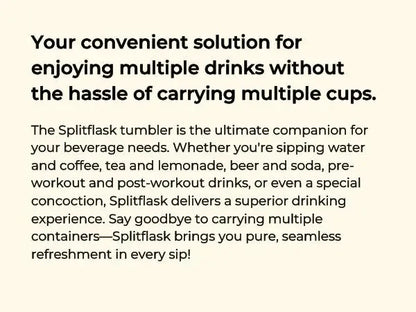 Splitflask 30oz Insulated 2-in-1 Tumbler With Straw Travel Mug for Hot & Cold Drinks, Stainless Steel Reusable Water Bottle.