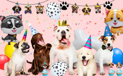 Puppy Dog Birthday Party Supplies,148pcs Decorations&Dog Birthday Party Tableware Set-Banner,Puppy Balloons Party Plates etc