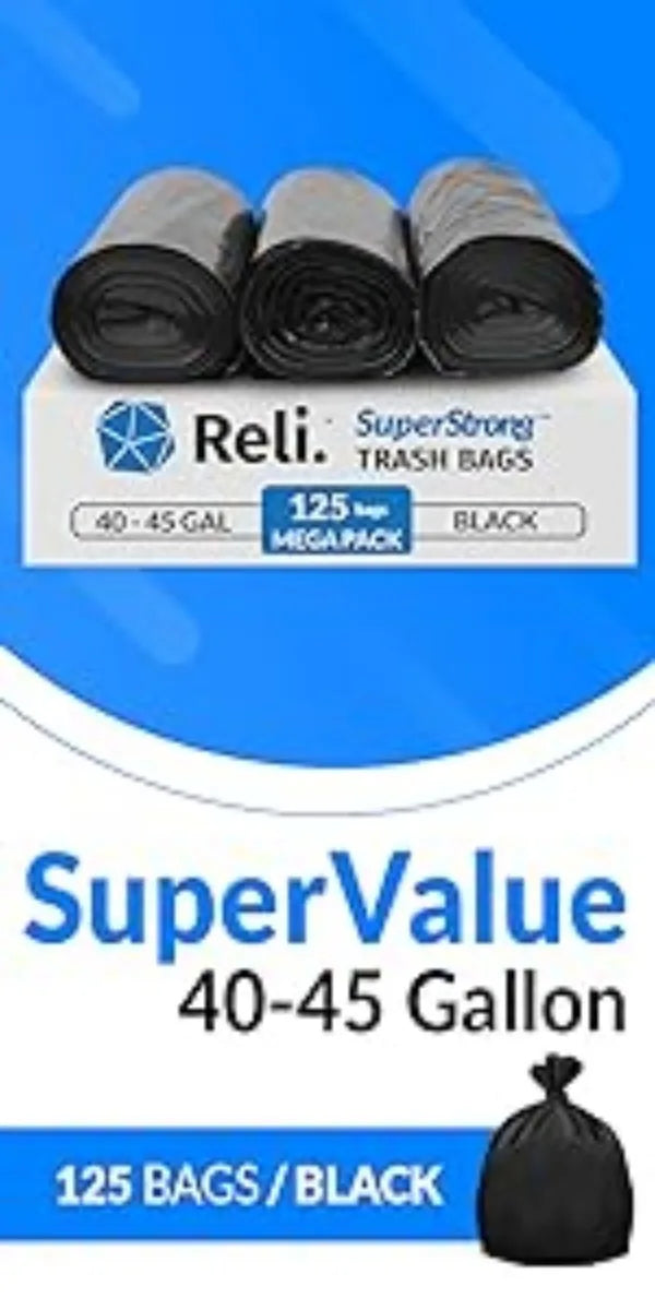 Reli. SuperValue 13 Gallon Trash Bags  1000 Count Bulk  Tall Kitchen  Can Liners  Black Multi-Use Garbage Bags