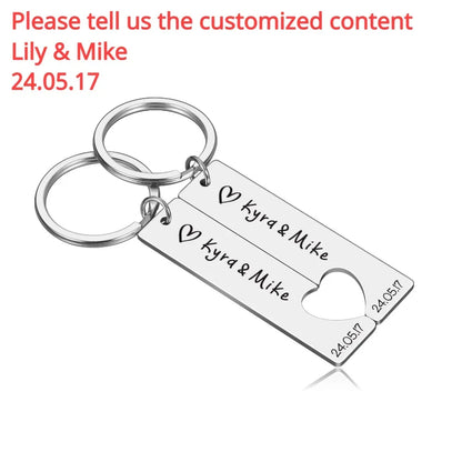 Stainless Personalized Heart Keychain Set Engraved Date and Name Custom Spotify Music Code KeyChain Car Love Keyring Gift Couple