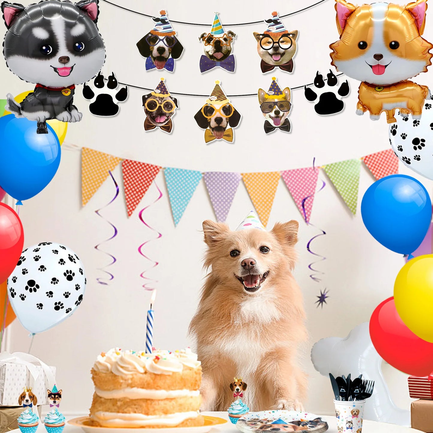 Puppy Dog Birthday Party Supplies,148pcs Decorations&Dog Birthday Party Tableware Set-Banner,Puppy Balloons Party Plates etc