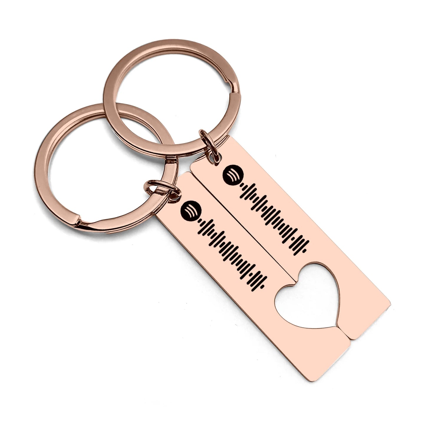 Stainless Personalized Heart Keychain Set Engraved Date and Name Custom Spotify Music Code KeyChain Car Love Keyring Gift Couple