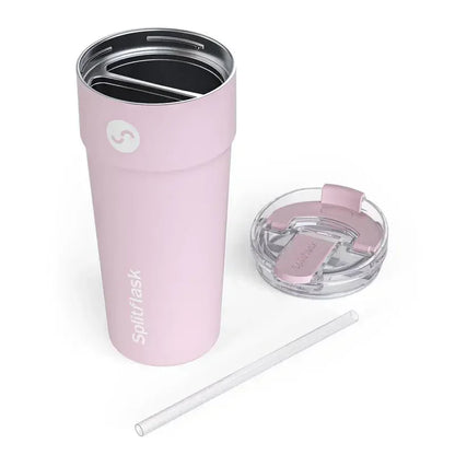 Splitflask 30oz Insulated 2-in-1 Tumbler With Straw Travel Mug for Hot & Cold Drinks, Stainless Steel Reusable Water Bottle.