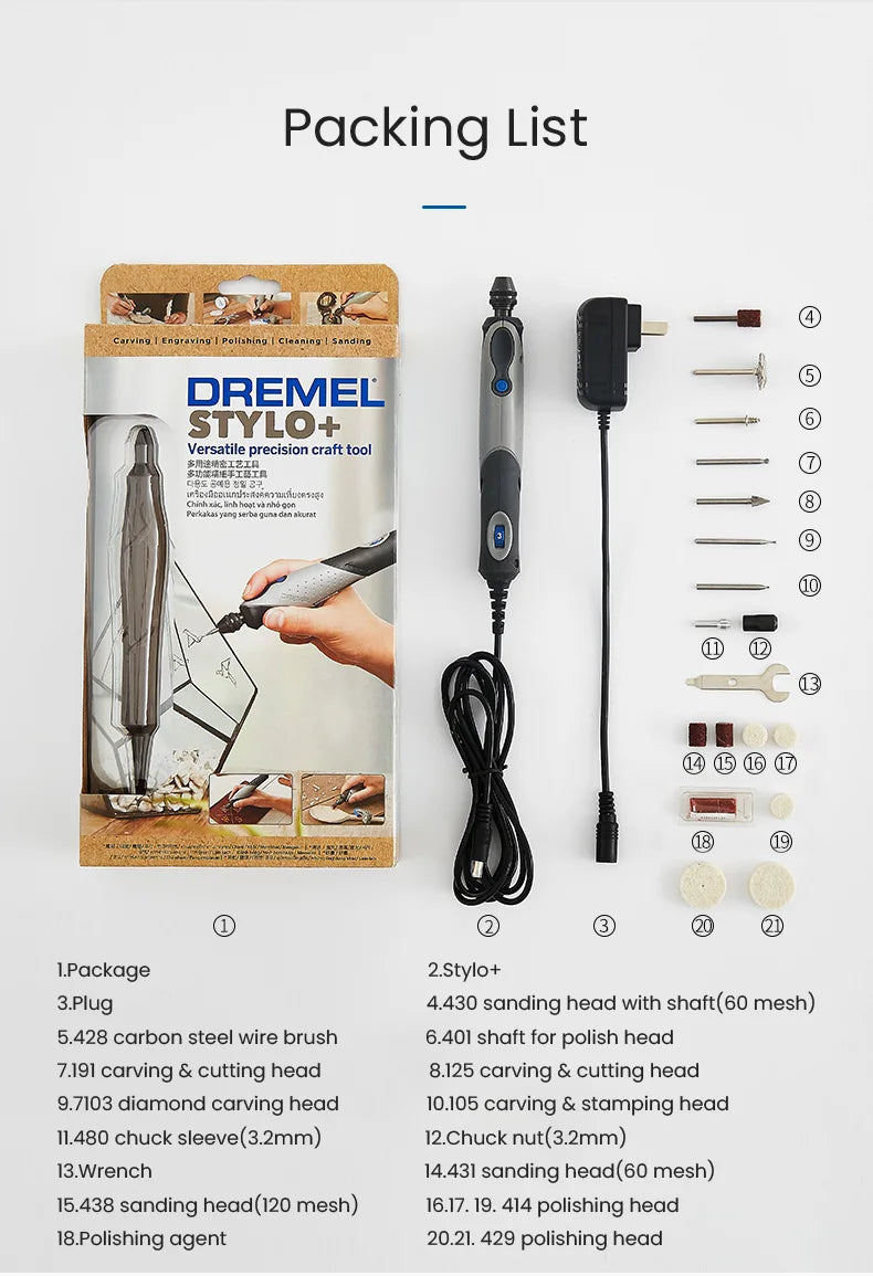 4 IN 1 Mini Rotary Tool Dremel 2050 Power Tool 100V-240V 5 Gears Variable Speed Electric Grinder Jewelry Glass Engraver Pen