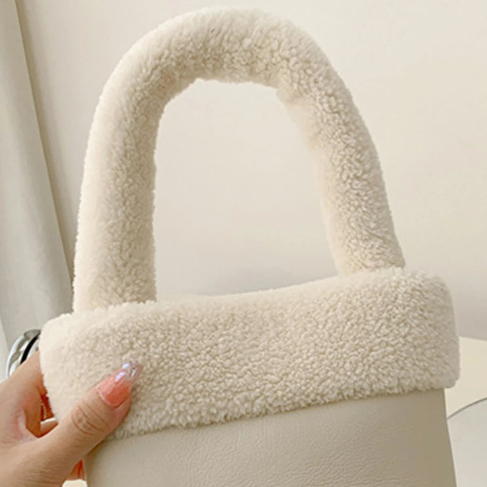 Candy Color Women's Plush Bucket Bags Luxury Faux Lamb Wool Ladies Shoulder Bag Female Portable Small Tote Purse Handbags