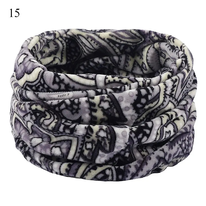 Winter Warm Soft Fleece Scarf Plush Neck Warmer For Women Men Print Floral Snood Scarves Unisex Tippet Neckerchief Shawl Wrap