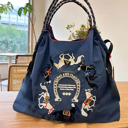 Embroidered Printed Handbags Lady Reusable Shopping Bag Women Retro Shoulder Bag Tote Bag