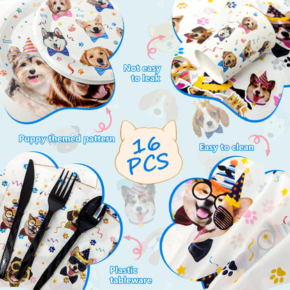 Puppy Dog Birthday Party Supplies,148pcs Decorations&Dog Birthday Party Tableware Set-Banner,Puppy Balloons Party Plates etc