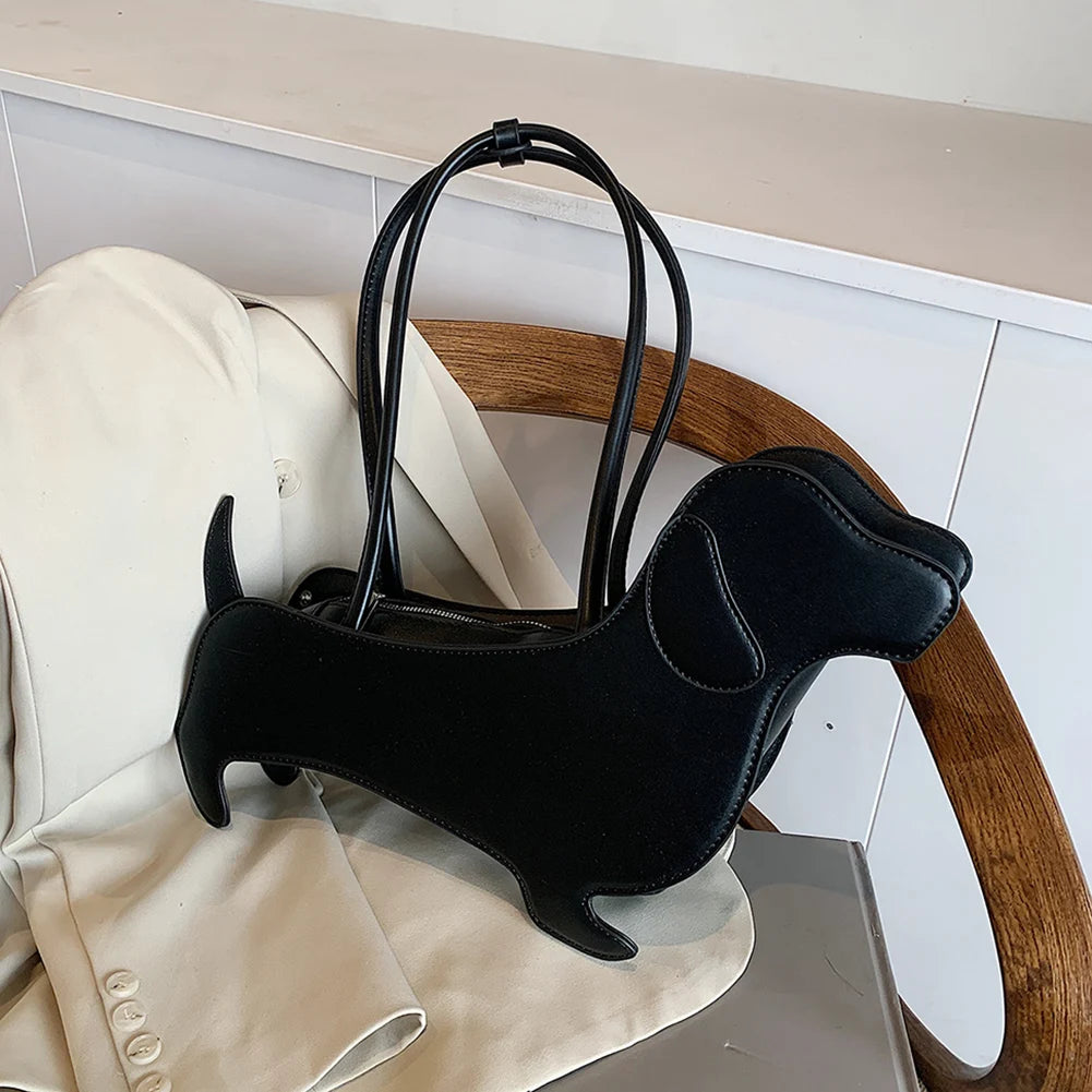 Cartoon Dog Shaped Unique Tote Purse Novelty Designer Shoulder Bags PU Leather Funny Handbag Solid Creative Underarm Bags Bolsas