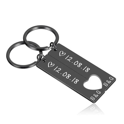 Stainless Personalized Heart Keychain Set Engraved Date and Name Custom Spotify Music Code KeyChain Car Love Keyring Gift Couple