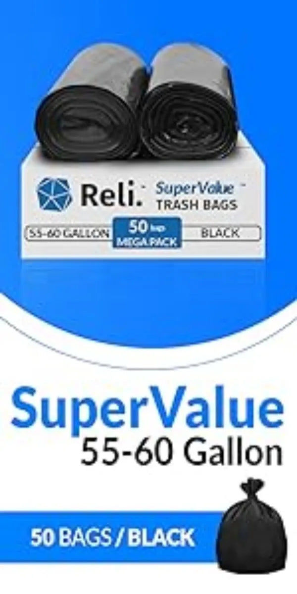 Reli. SuperValue 13 Gallon Trash Bags  1000 Count Bulk  Tall Kitchen  Can Liners  Black Multi-Use Garbage Bags